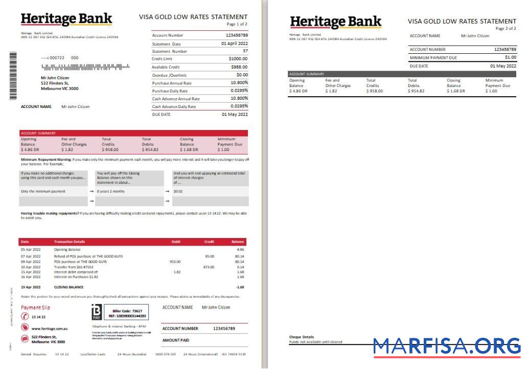 Realistic Australia Heritage Bank Statement scr download for verification